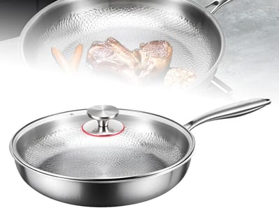 Antiaanbakpan met deksel - Kookgerei Keukenset - Veelzijdig Koken - Gehamerd Titanium Ontwerp - 5.5cm Hoogte