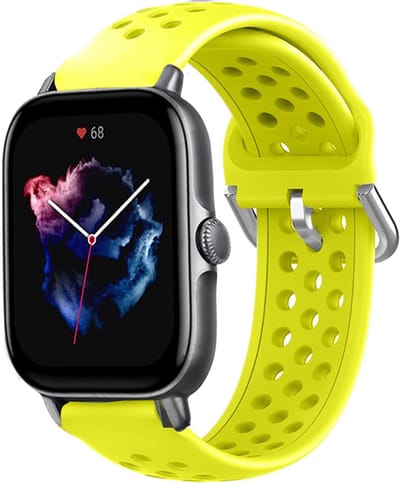 Siliconen sport bandje met gaatjes - Geschikt voor Xiaomi Amazfit Bip / Bip Lite / Bip S / Bip U / Bip U Pro / Amazfit GTS / GTS 2 / GTS 3 / GTS 4 - Mini bandje - Sport bandje - Geel