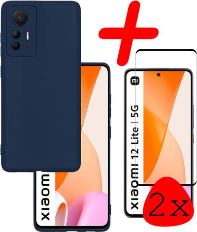Hoesje Met 2x Screenprotector - Geschikt voor Xiaomi 12 Lite - Sterk & Shockproof - Back Cover - Siliconen Case - Telefoon Hoes - Donkerblauw
