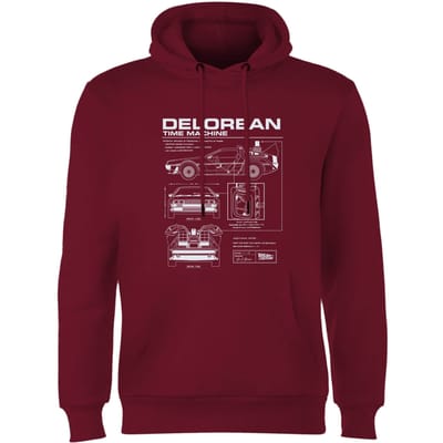 Back To The Future Delorean Schematic Hoodie - Burgundy - S