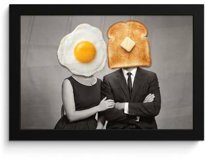 Poster in lijst - Fotolijst 30x20 cm - Posters - Ontbijt - Koppel - Ei - Brood - Posterlijst zwart - Decoratie - Wanddecoratie woonkamer - Muurdecoratie slaapkamer
