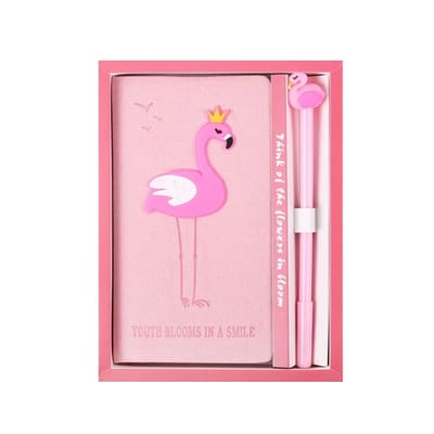 Dailygoods- Briefpapier Geschenkdoos Set - Flamingo Notitieboek - Kladblok - Pen - Milieuvriendelijk Papier - Roze/Wit