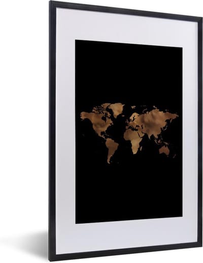 Poster in lijst - Fotolijst 40x60 cm - Posters - Wereldkaart - Goud - Zwart - Posterlijst zwart - Decoratie - Wanddecoratie woonkamer - Muurdecoratie slaapkamer