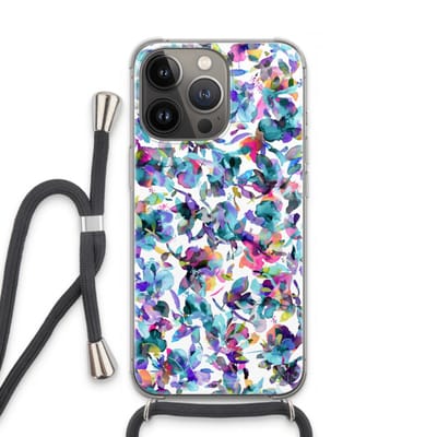 Case Company® - Hoesje met koord geschikt voor iPhone 13 Pro hoesje met Koord - Hibiscus Flowers - Telefoonhoesje met Zwart Koord - Bescherming aan alle Kanten en Over de Schermrand