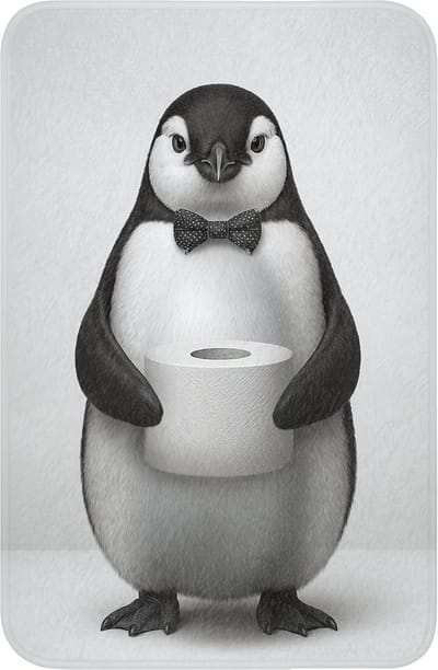 WC mat 40x60 cm - Antislip - Pinguïn - WC rol - Wit - Toiletmat - Vloermat - Douchemat - Toilet tapijt - Toiletmatten