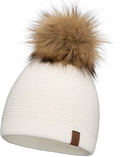 Vivisence Dames Wintermuts - Met Pompom Van Imitatiebont En Zachte Acrylbrei Voor Aangename Pasvorm - Warm Comfort Voor Koude Dagen En Minder Statisch Haar Ideaal Voor Dagelijks Gebruik En Geschenk - Ecru