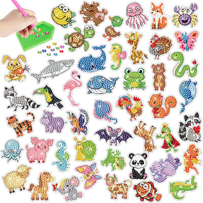47 PCS Diamond Painting Kit/DIY Diamond Sticker Kit voor kinderen/Diamantschilderij/Kinderpatroon dier-plant Mozaïek Foto