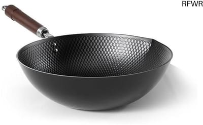 RFWR® Koolstofstaal Wokpan 32 cm - Antiaanbak, Ergonomisch Handvat, Voor Inductie en Gas