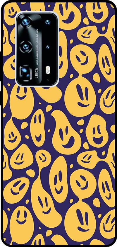 Smartphonica Telefoonhoesje Geschikt voor Huawei P40 Pro Plus met smiley opdruk - TPU backcover case emoji design - Paars Geel geschikt voor Huawei P40 Pro Plus