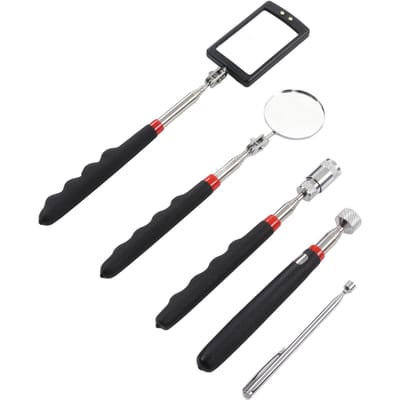 Lot de 5 outils de ramassage magnétiques 10 lb 8 lb 1,5 lb Tige de ramassage Miroir télescopique à 360 degrés avec lampe LED