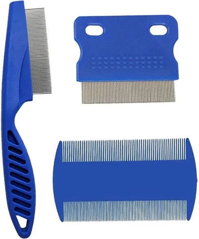 Knaak Luizenkam 3-delige Set - Vlooienkam voor Dieren - Blauw - RVS - Kattenkam - Hondenkam - Compact