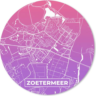 Muismat rond 20x20 cm - Mousepad Stadskaart - Zoetermeer - Nederland - Paars - Ronde muismatten