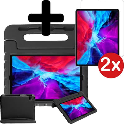 Hoesje - Geschikt voor Apple iPad Pro (2018) - 11 inch - Met 2x Screenprotector - Kinderhoes - Shockproof Bumper - Kidsproof Case - Tablethoes - Kinder Hoes Cover - Zwart