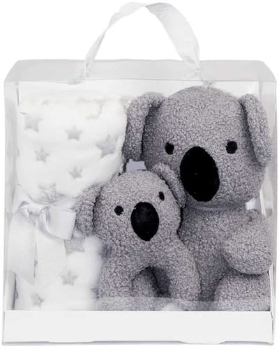 Kraam cadeau baby – Baby geschenkset Koala – Knuffel, bijtring en babydeken 90x75 cm – Neutraal babyshower cadeau – Baby cadeau jongen meisje