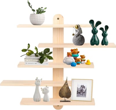 Witte Wandplank van Hout met 5 Planken - Praktische Zwevende Planken voor Woonkamer, Slaapkamer en Badkamer - Decoratieve Opbergoplossing