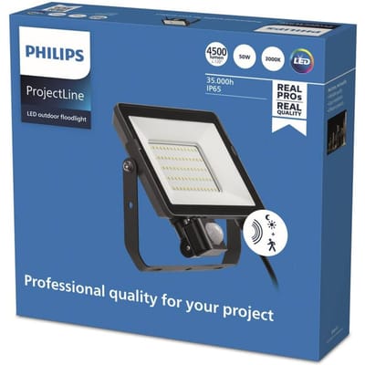 Philips Breedstraler Projectline - Zwart - 50w - 4500lm - Warm Wit - Ip65 - Met Bewegingssensor