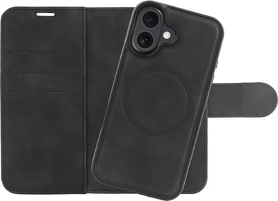 Just in Case hoesje geschikt voor iPhone 16 Hoesje met Pasjeshouder geschikt voor MagSafe - Uitneembare 2-in-1 Premium Bookcase - Zwart
