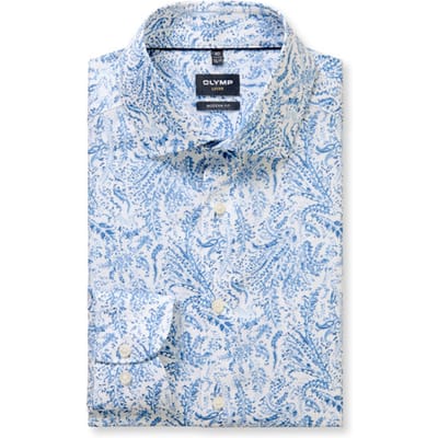 OLYMP Luxor modern fit overhemd - dobby - wit met blauw dessin - Strijkvrij - Boordmaat: 43 (EU maat: XL)