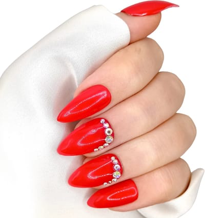 SD Press on Nails - No. 160 Enamorada - Plaknagels met nagellijm - Medium Stiletto - Rood - Set 20 Nagels - Nagellak - Gellak - Nepnagels - Kunstnagels - Accessoires Feestdagen - Handgemaakt - Handmade -