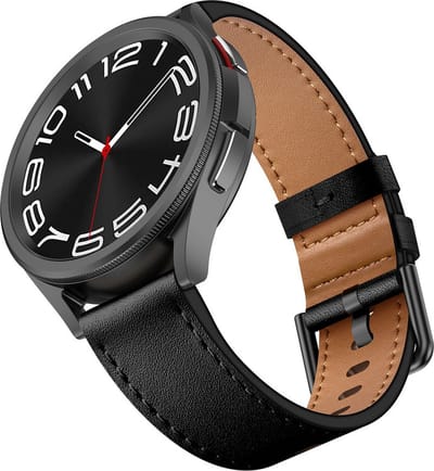 Leren bandje - geschikt voor Garmin Venu (2 Plus) / Venu SQ (2) / Vivomove (Style - Sport) / Vivoactive 3 / 5 / 6 / Forerunner 55 / 165 / 245 / 645 / 570 - 42mm - zwart