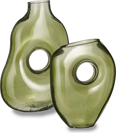 Mica Decorations Bloemenvazen Jay - 2-delig - groen transparant glas - decoratieve vaas
