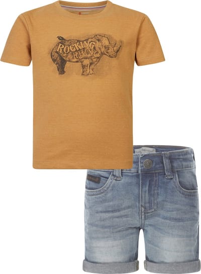 Koko Noko - Noppies - Kledingset - Blue Jeans Short - Shirt Ross Apple Cinnamon - Maat 92