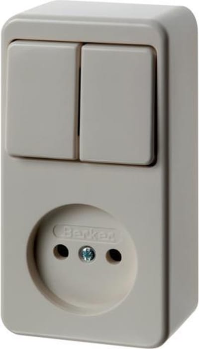 Hager Berker Serieschakelaar met contactdoos zonder aardcontact - Oppervlakwit - 61673540 - E3H99
