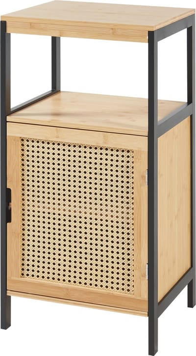 Badkamerkast Tervola 80x40x35 cm zwart naturel rotan look [en.casa]