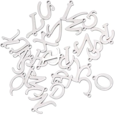 26Pcs Pendentifs Lettres DIY Collier Fait Main Bracelets Bijoux Artisanat Accessoires(Couleur Acier Inoxydable Sac de 26 Pièces ) white