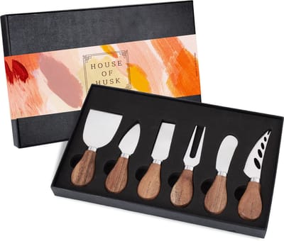 House of Husk Kaasmesjes Set - Kaasmessen Roestvrijstaal - 6 Delig inclusief Geschenkverpakking