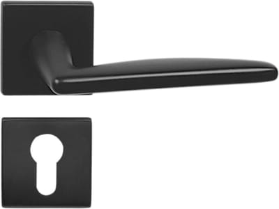DOMINO EASY QR SLIM BLACK - Mat zwarte deurkruk op vierkante rozet - Complete profielcilinderset voor een PZ slot