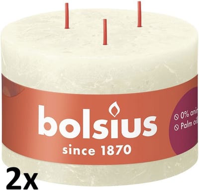 2 stuks Bolsius ivoor rustiek 3 lonten kaars 90/140 (57 uur) Eco Shine Soft Pearl