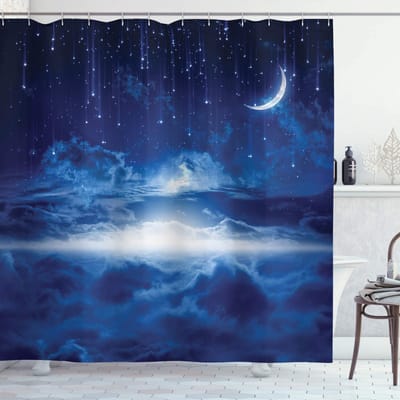 ABAKUHAUS Douchegordijn – Sc_12923 175x180 cm – nacht hemel sterren – marineblauw-wit