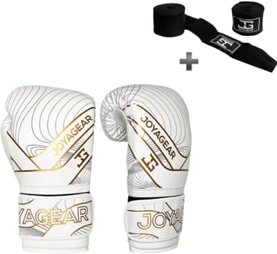 Joya Essential Bokshandschoenen - 10 oz – Wit/Goud – Kickboksen & Boksen – Synthetisch Leer – Meerlaagse Padding – Joya Fight Gear