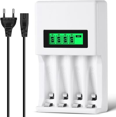 Oplaadbare Batterijlader met LCD Display, Universele 2000 mAh Snellader voor Ni-Mh/NI-Cd AA AAA Batterijen, 4 Oplaadstations en Veiligheidsfuncties