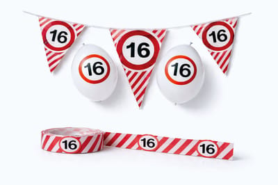 16 jaar Verjaardag Versiering Set – Complete Feestdecoratie Slingers, Ballonnen & Afzetlint – Feestartikelen Party Kit - 3BMT®