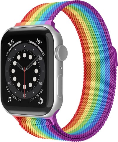 Bandje geschikt voor Apple Watch - 38mm - 40mm - 41mm - Series 1/2/3/4/5/6/7/8/9 - Watch 10 & Watch 10 - 42mm - RVS - Magnetisch bandje - Regenboog