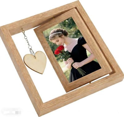 Ronde Houten Fotolijst 10x15 cm Dubbelzijdig Draaibaar met Harthanger