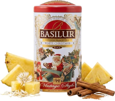 BASILUR White Christmas Kerstthee, zwarte losse thee, fruitig en kruidig, metalen geschenkblik 100 g