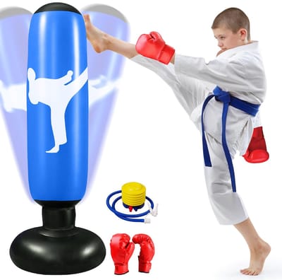 Unyqoos® Opblaasbare trainingsbokszak voor kinderen met handschoenen en pomp