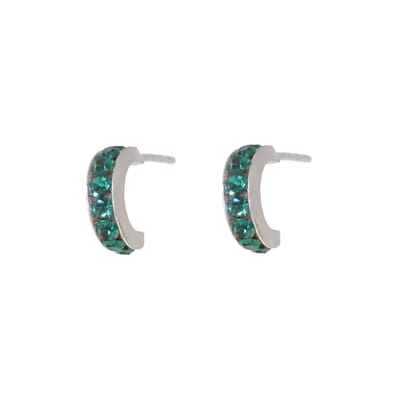 Behave – Oorbellen – 925 Sterling Zilveren Kleine Oorring met Donker Groene Kristal steentjes