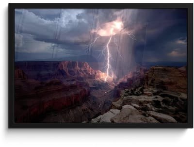 Poster in lijst - Fotolijst 60x40 cm - Posters - Bliksem - Wolken - Canyon - Posterlijst zwart - Decoratie - Wanddecoratie woonkamer - Muurdecoratie slaapkamer