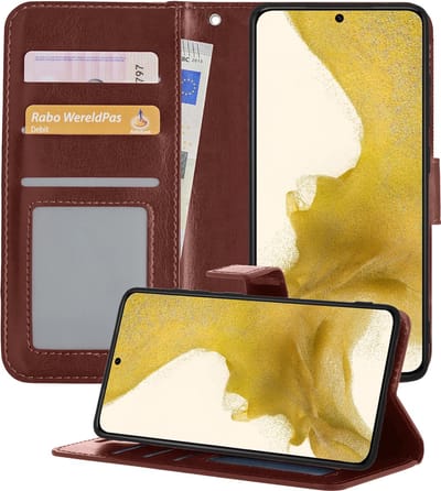 Hoesje - Met Pasjeshouder - Geschikt voor Samsung Galaxy S22 - Luxe Bookcase Portemonee - Flip Case - Kunstleer Book Case - Flipcase - Book Cover - Walletcase - Portemonneehoes - Telefoonhoesjes - Bruin