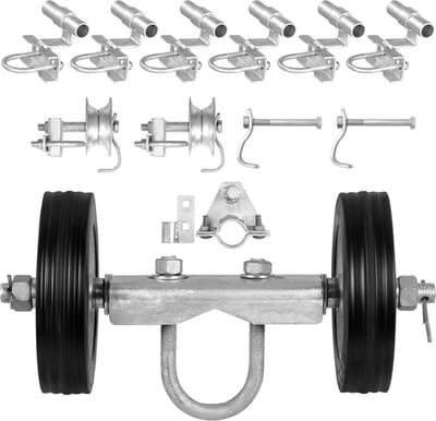 Schuifpoortset, 15 cm Zware C-Type Roldeurbeslag, Wielbeugel met Ondersteuning voor Twee Wielen, Draagvermogen 272 Kg