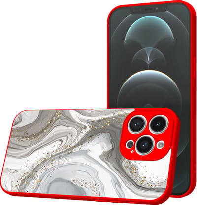 Smartphonica Telefoonhoesje Geschikt voor iPhone 12 Pro Max met Zilver Marmer opdruk - TPU Back Cover Case Silver Marble Design - Rood geschikt voor iPhone 12 Pro Max