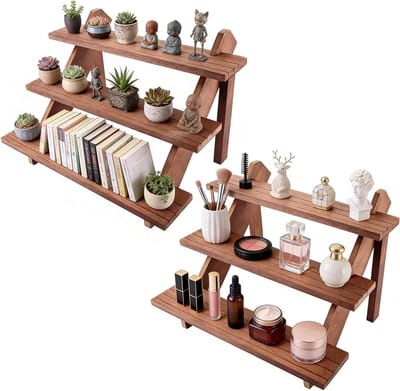 2 stuks 3-traps houten displaystandaard 39 x 30 x 24 cm voor oorbellen, sieraden en kunsthandwerk