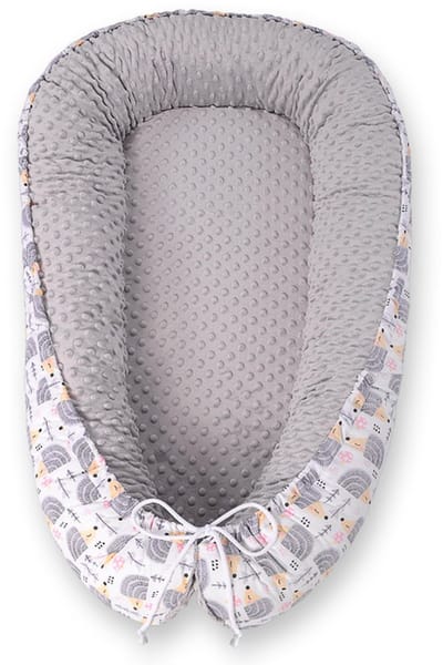 Babynest dubbelzijdig Premium Cocoon voor baby's BOBONO minky- egel grijs