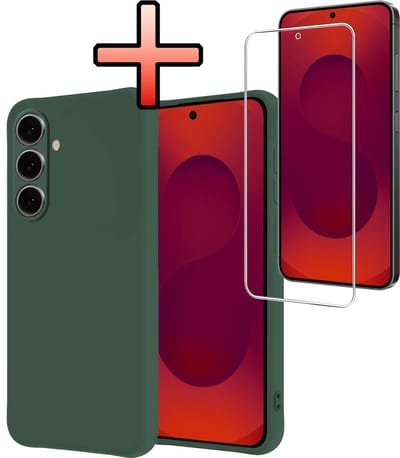 Hoesje - Met Screenprotector - Geschikt voor Samsung Galaxy S25 FE - Sterk & Shockproof - Back Cover - Siliconen Case - Telefoon Hoes - Donkergroen