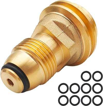 Propaan Tank Adapter voor POL naar QCC1 met 10 O-Ringen, Converteert LP Tank Service Ventiel naar Type 1 Slang of Regulator, Duurzaam Messing, Ideaal voor Kamperen en Buitenactiviteiten