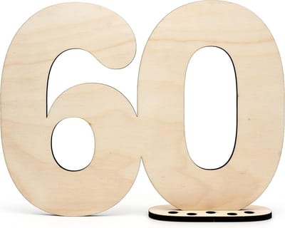 Dailygoods- Gastenboek houten decoratief bord - Cijfer 60 - Verjaardagsdecoratie - Jubileum - Creatieve versiering - Herinneringsstuk met standaard - Decoratie